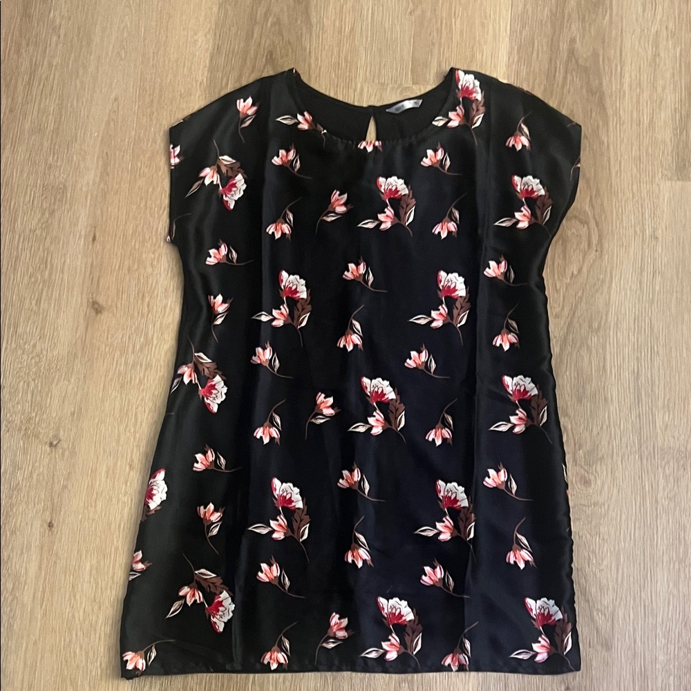 Floral Black Tunic with Pink and White Accents
